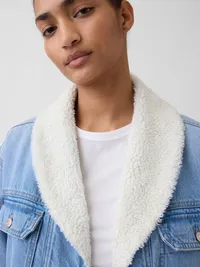 Sherpa-Lined Shawl Denim Jacket - Light wash — view 4