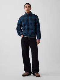 Sherpa Oversized Half-Zip Pullover - BLUE GREY PLAID — view 2