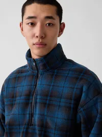 Sherpa Oversized Half-Zip Pullover - BLUE GREY PLAID — view 4