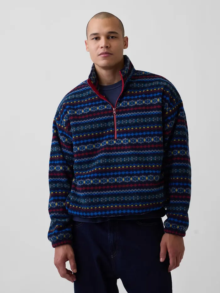 Sherpa Oversized Half-Zip Pullover - NAVY FAIRISLE