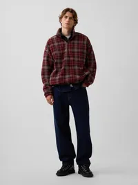 Sherpa Oversized Half-Zip Pullover - red plaid — view 2