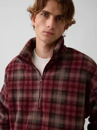 Sherpa Oversized Half-Zip Pullover - red plaid — view 4