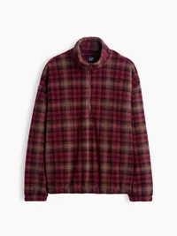 Sherpa Oversized Half-Zip Pullover - red plaid — view 5
