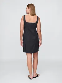 Shirred Button-Front Dress - True black — view 5