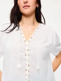 Short-Sleeve Beaded Top - White Lilies — view 3