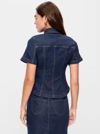 Short-Sleeve Button-Front Denim Top - Dark Wash — view 2