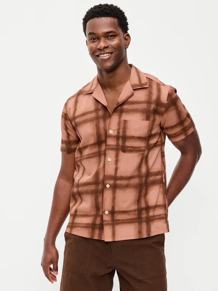 Short-Sleeve Camp Shirt - Brown Grid