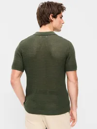 Short-Sleeve Polo Sweater - Olive — view 2