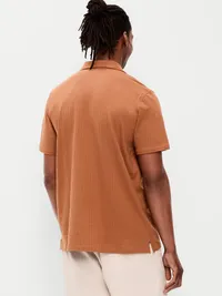 Short-Sleeve Textured Camp Shirt - Rust Orange — view 2