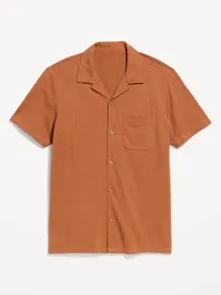 Short-Sleeve Textured Camp Shirt - Rust Orange — view 4