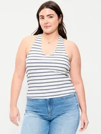 Sleeveless Ribbed Loop-Back Tank Top - Navy Stripe — view 4