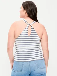 Sleeveless Ribbed Loop-Back Tank Top - Navy Stripe — view 5