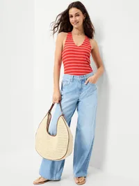Sleeveless Ribbed Loop-Back Tank Top - Red Stripe — view 3