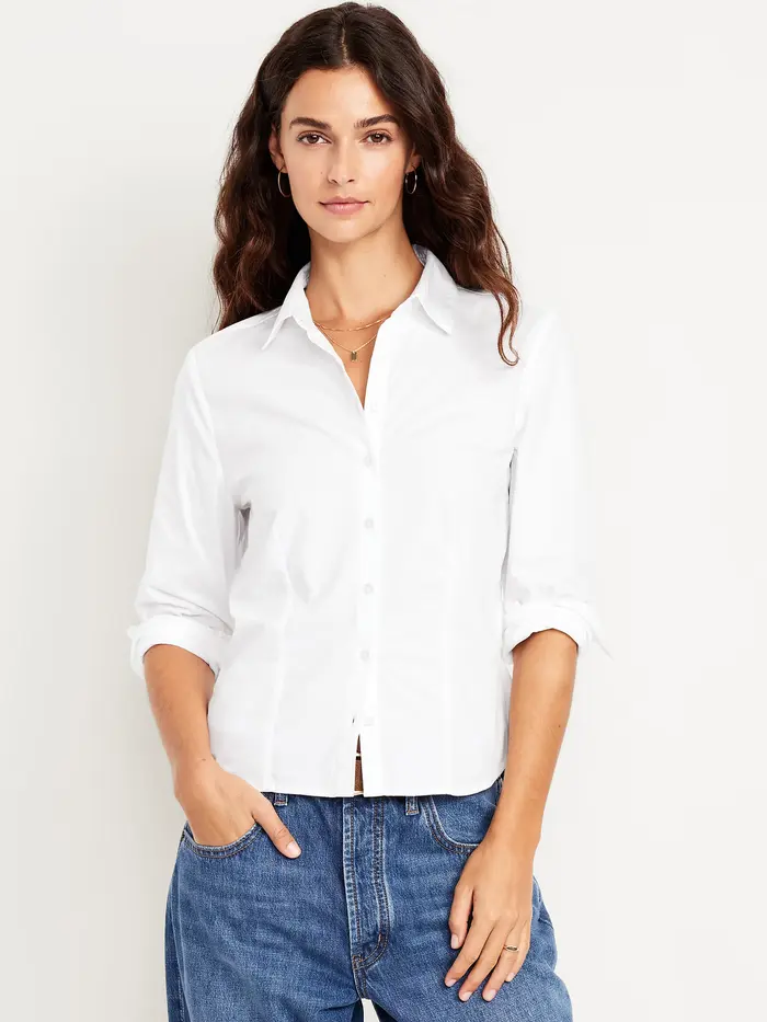 Slim Button-Down Shirt - White Lilies