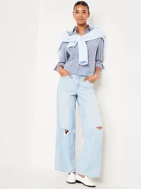 Slim Button-Down Striped Shirt - Blue Stripe — view 3