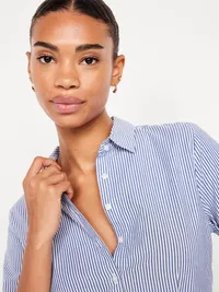 Slim Button-Down Striped Shirt - Blue Stripe — view 4