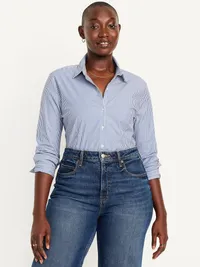 Slim Button-Down Striped Shirt - Blue Stripe — view 5