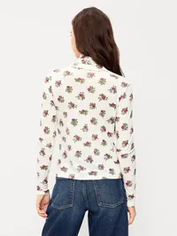 Slim-Fit Printed Turtleneck - White Floral — view 2
