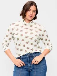 Slim-Fit Printed Turtleneck - White Floral — view 5