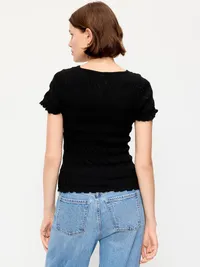 Slit-Neck Smocked Top - Black Jack — view 2