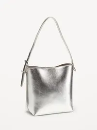 Small Metallic Bucket Bag - Silver — view 2