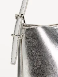 Small Metallic Bucket Bag - Silver — view 4