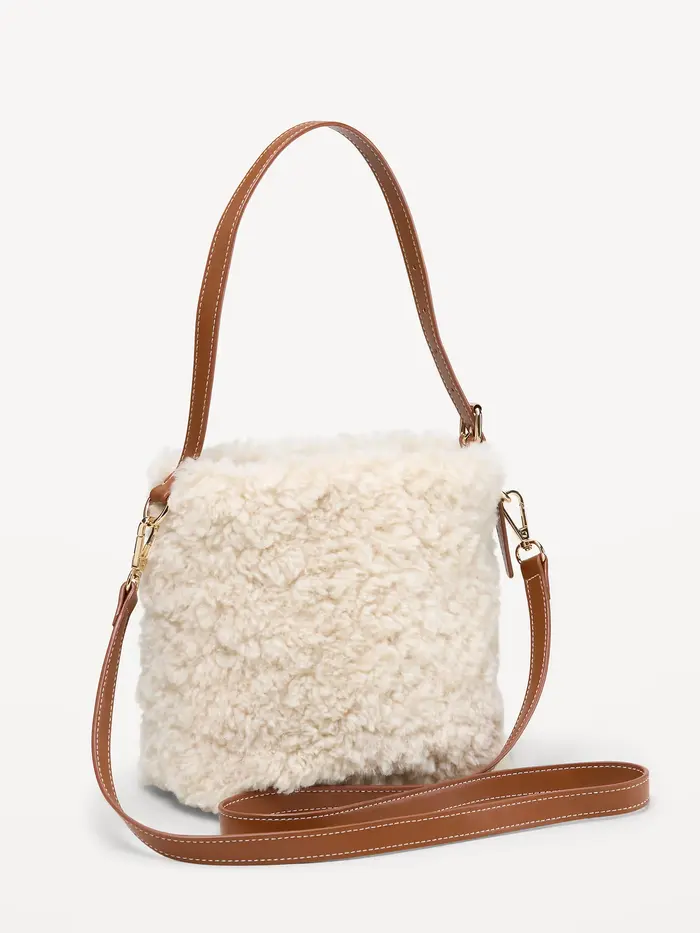 Small Shearling Bucket Bag - Ivory