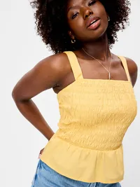 Smocked Peplum Tank Top - Sunbeam — view 3