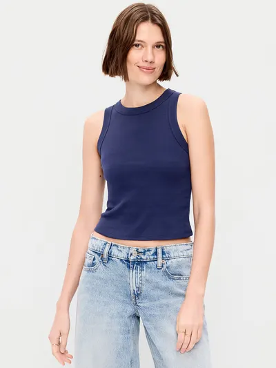 Snug Crop Ribbed Tank Top - Arctic Depth