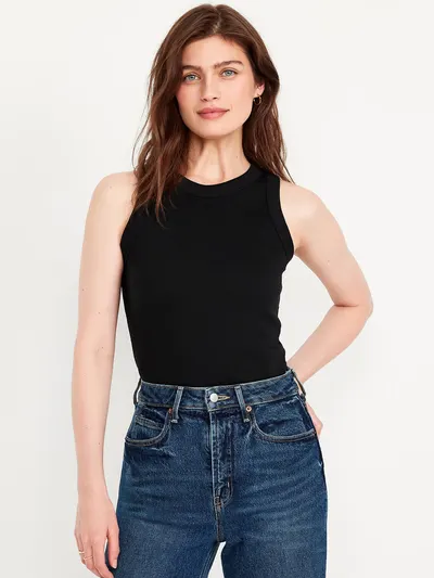 Snug Crop Ribbed Tank Top - Black Jack