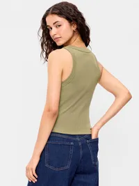 Snug Crop Ribbed Tank Top - Dill Caper — view 2