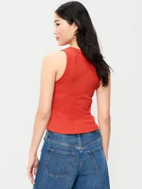 Snug Crop Ribbed Tank Top - Red Buttons — view 2