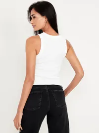 Snug Crop Ribbed Tank Top - White Lilies — view 2