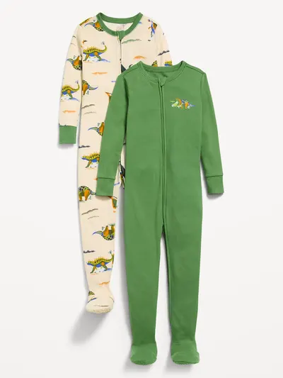Snug-Fit 2-Way-Zip 100% Cotton Pajama One-Piece 2-Pack for Toddler & Baby - Dinosaur Green