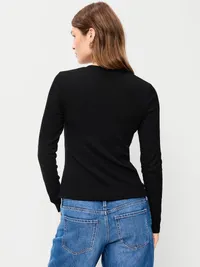 Snug Long-Sleeve Button-Front Ribbed Top - Black Jack — view 2