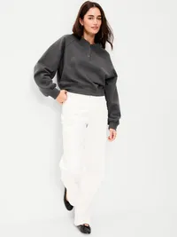 SoComfy Oversized Button-Front Sweatshirt - Panther — view 3