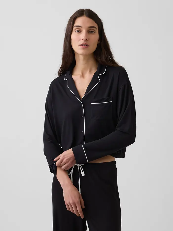 SoftMade Modal Crop PJ Top - True black