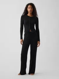 SoftMade Modal Rib PJ Cardigan - True black — view 2