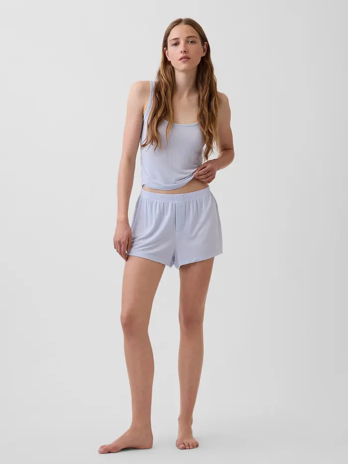 SoftMade Modal Rib PJ Shorts - Button down blue