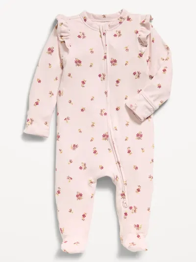 SoftMode 2-Way-Zip Sleep & Play Footed One-Piece for Baby - Pink Ditsy Floral