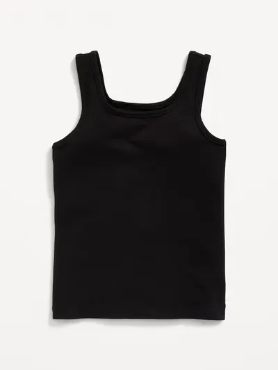 Solid Fitted Tank Top for Girls - Black Jack