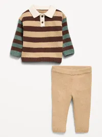 SoSoft Collared Top and Pants Set for Baby - Bold Brown Stripe — view 2