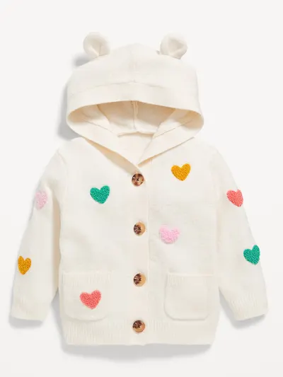SoSoft Critter Ear Button-Front Sweater for Baby - Hearts