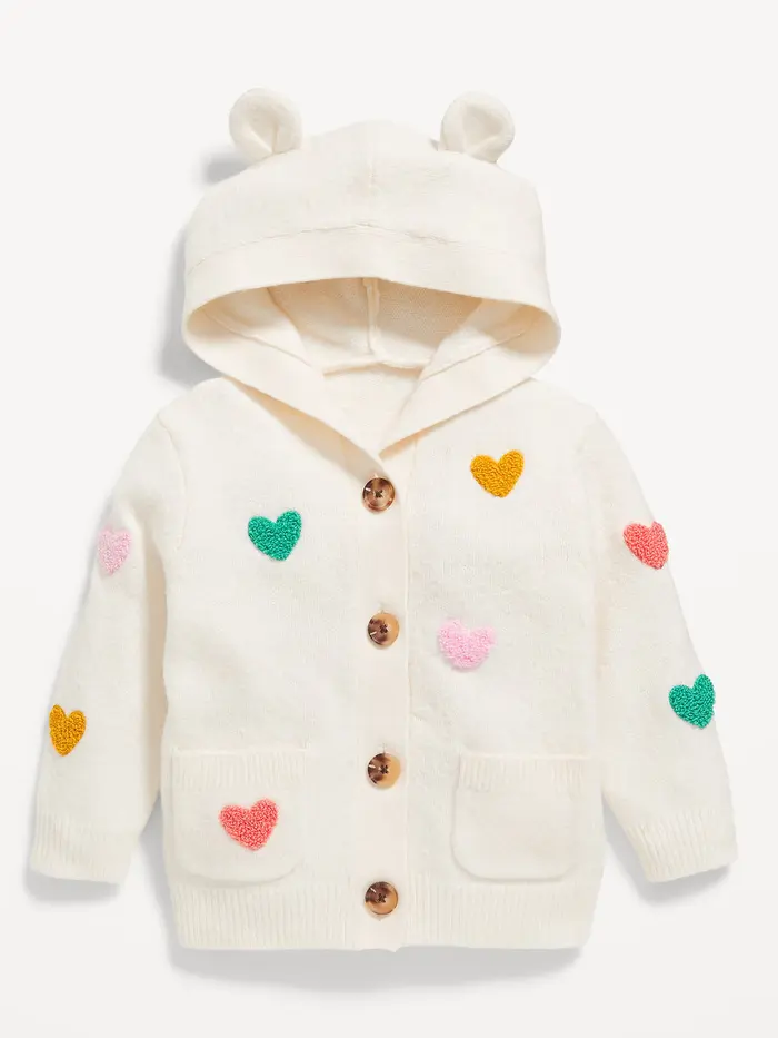 SoSoft Critter Ear Button-Front Sweater for Baby - Hearts