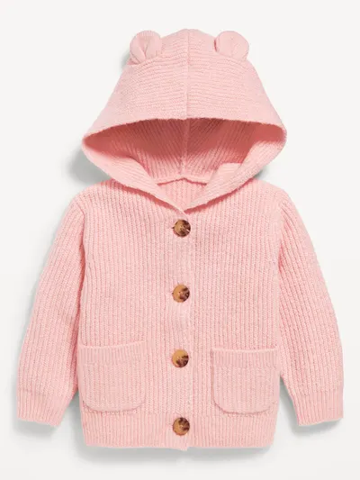 SoSoft Critter Ear Button-Front Sweater for Baby - Pink Pirouette