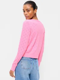 SoSoft Lite Cropped Pointelle Cardigan - Hydrangea Pink — view 2