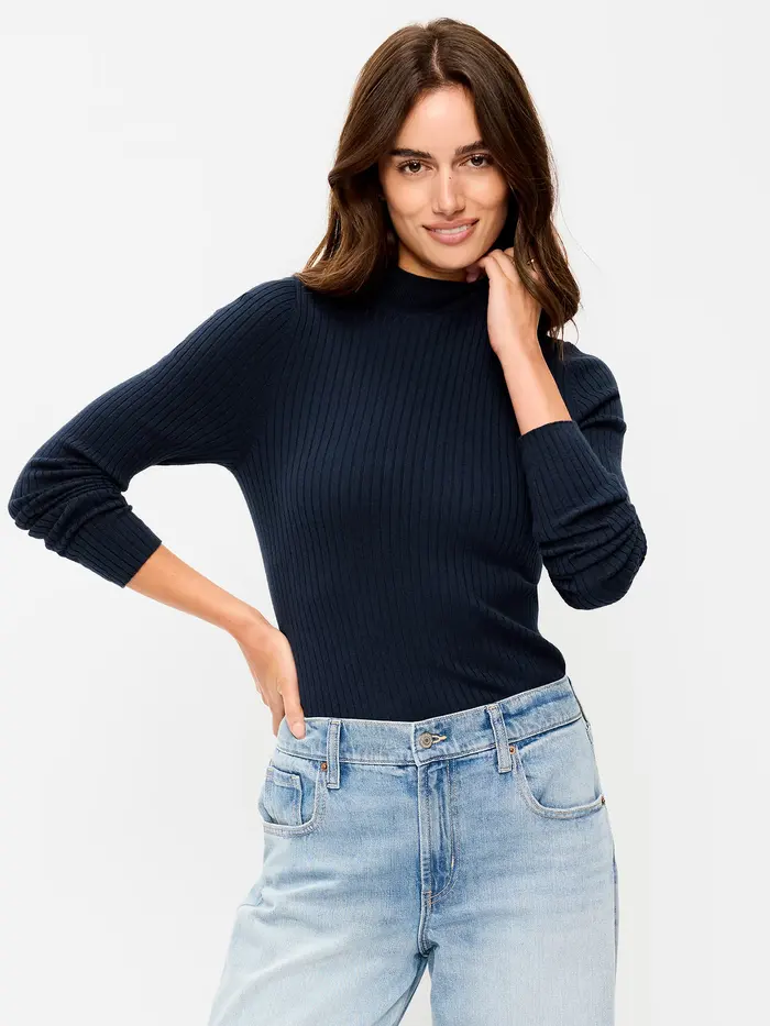 SoSoft Lite Ribbed Mock-Neck Sweater - Arctic Depth