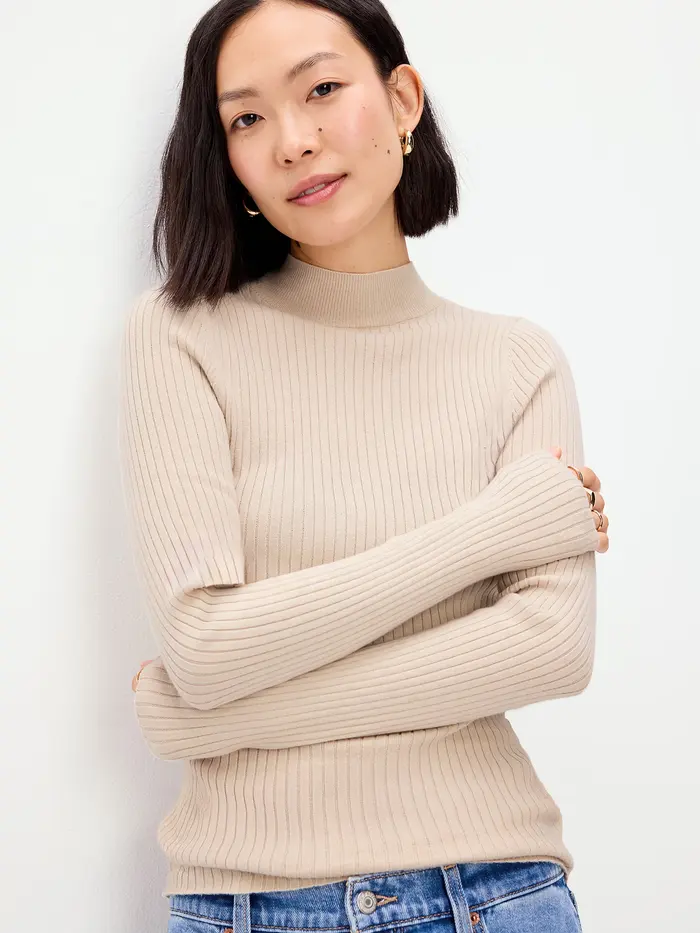 SoSoft Lite Ribbed Mock-Neck Sweater - Wish Bone
