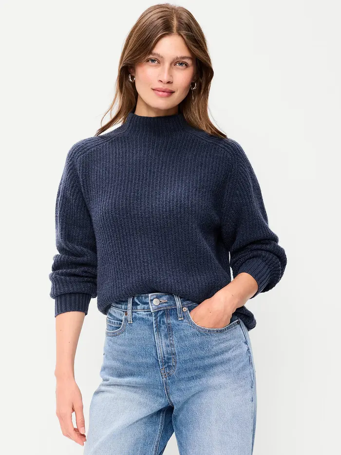SoSoft Mock-Neck Shaker Sweater - Gothic Blue