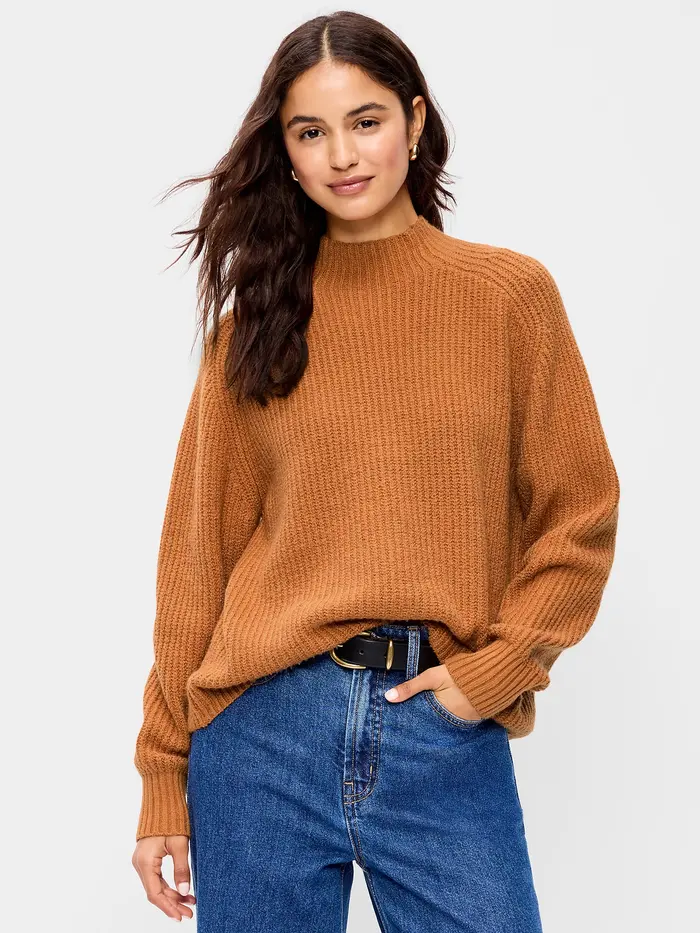 SoSoft Mock-Neck Shaker Sweater - Soft Bronze